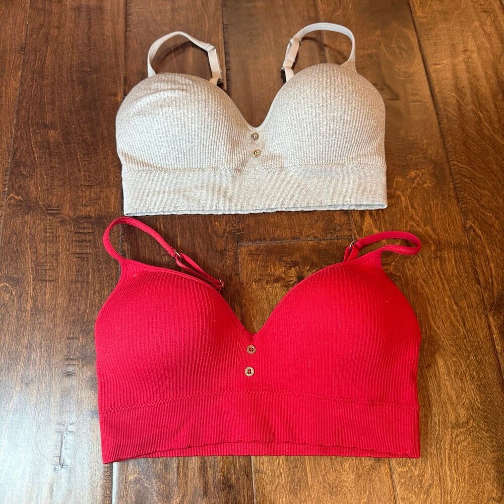Lucky Brand Ribbed Wirefree Comfort Lounge Bras size Medium Lot of 2